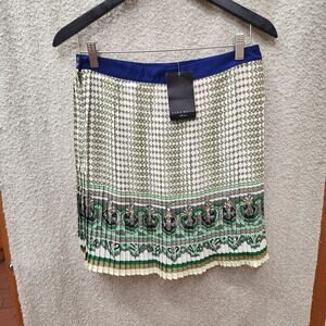 Zara Geometric 70's Style Women's Mini Flowy Skirt Green Pleated Size Small NWT